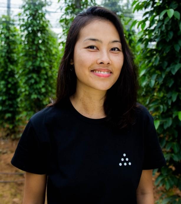 Celine Nguy, co-founder and chief sustainability officer, in front of the pepper vines